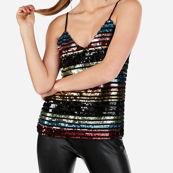 Express Tops - Express Rainbow Sequin Cami Top